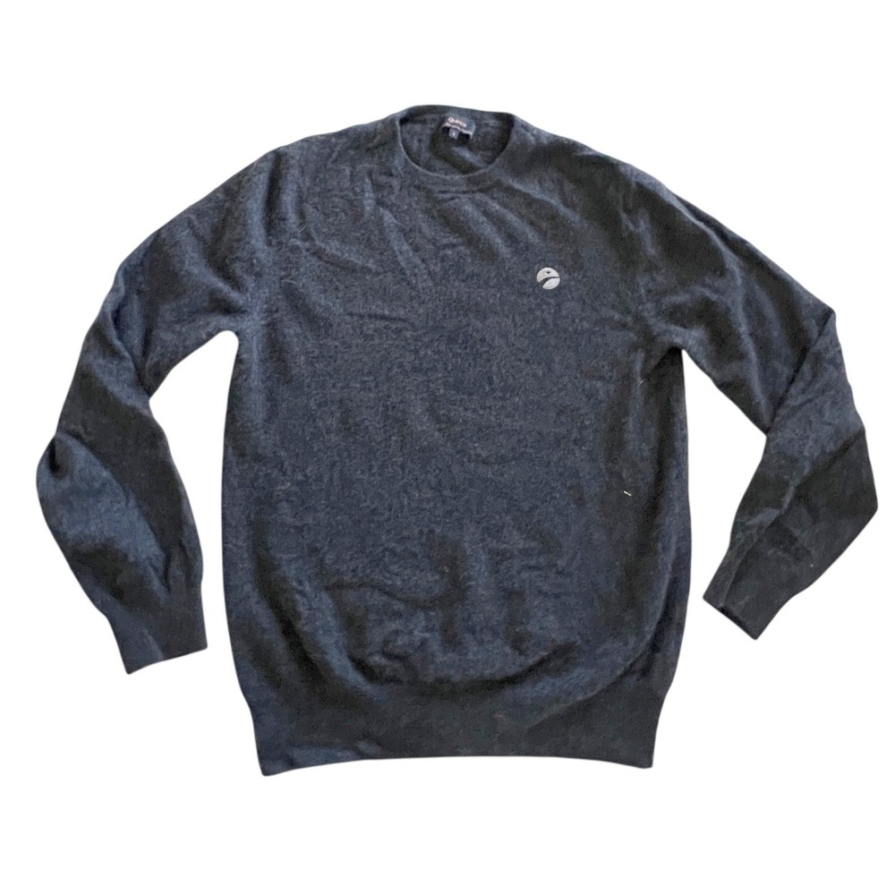 Quince Sweater Mens L Charcoal Grey 100% Mongolian Cashmere Crewneck Logo Luxury